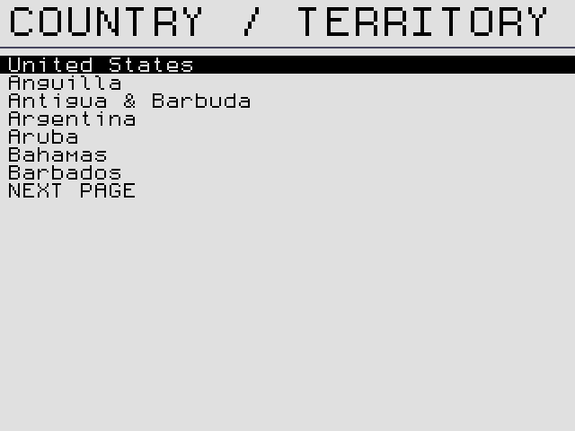 2. Pick a country. The United States is first under Americas, the United Kingdom first under Europe. Seven per page; use NEXT PAGE.