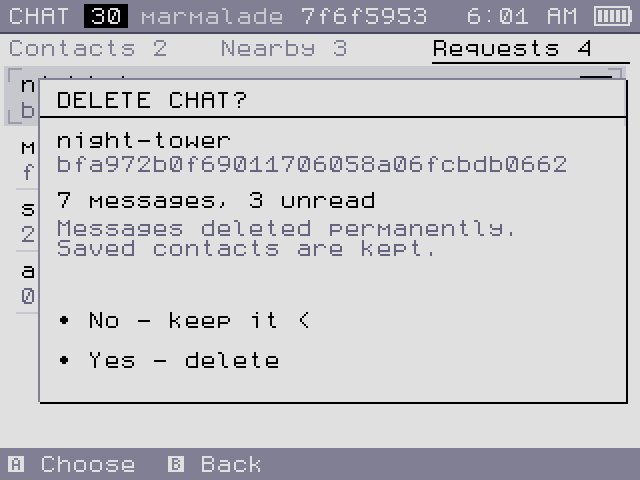 Delete conversation asks first. The contact itself is kept.