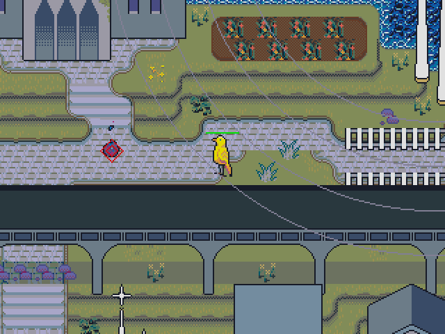 A miasma ball on the path (red diamonds).