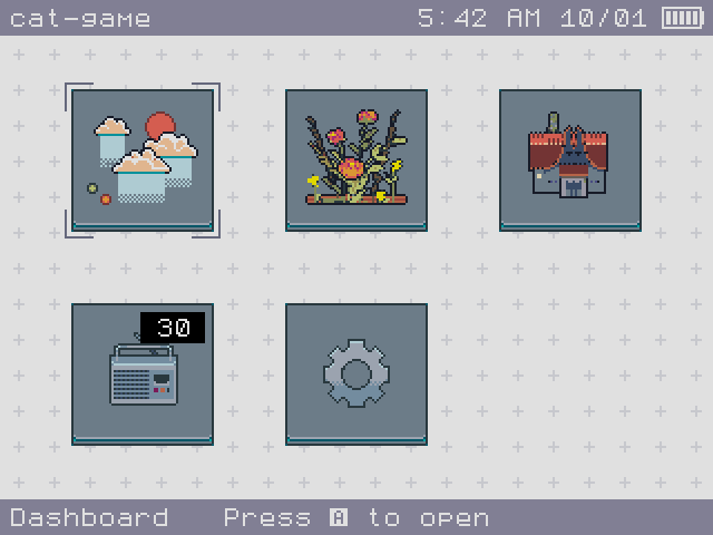 5. The home screen, with the default name cat-game.