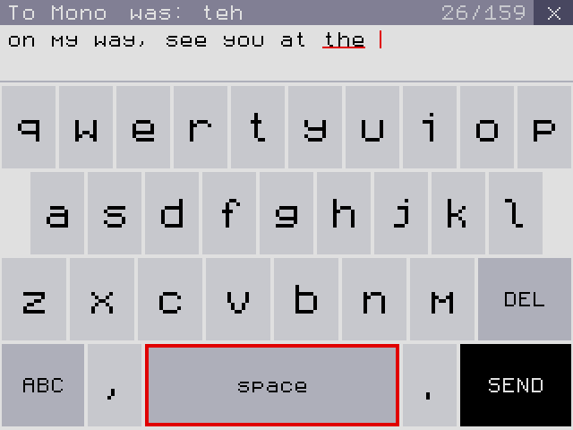 "teh" became "the": the red underline and "was: teh" in the title show what changed.
