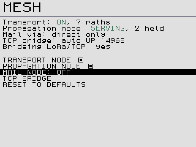 MAIL NODE: OFF, so mail goes direct only.