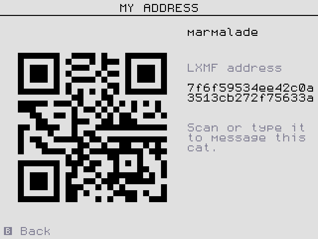 Your name, your address and its QR code.